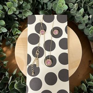 White House black market, earring and necklace set in gold with pale pink stones